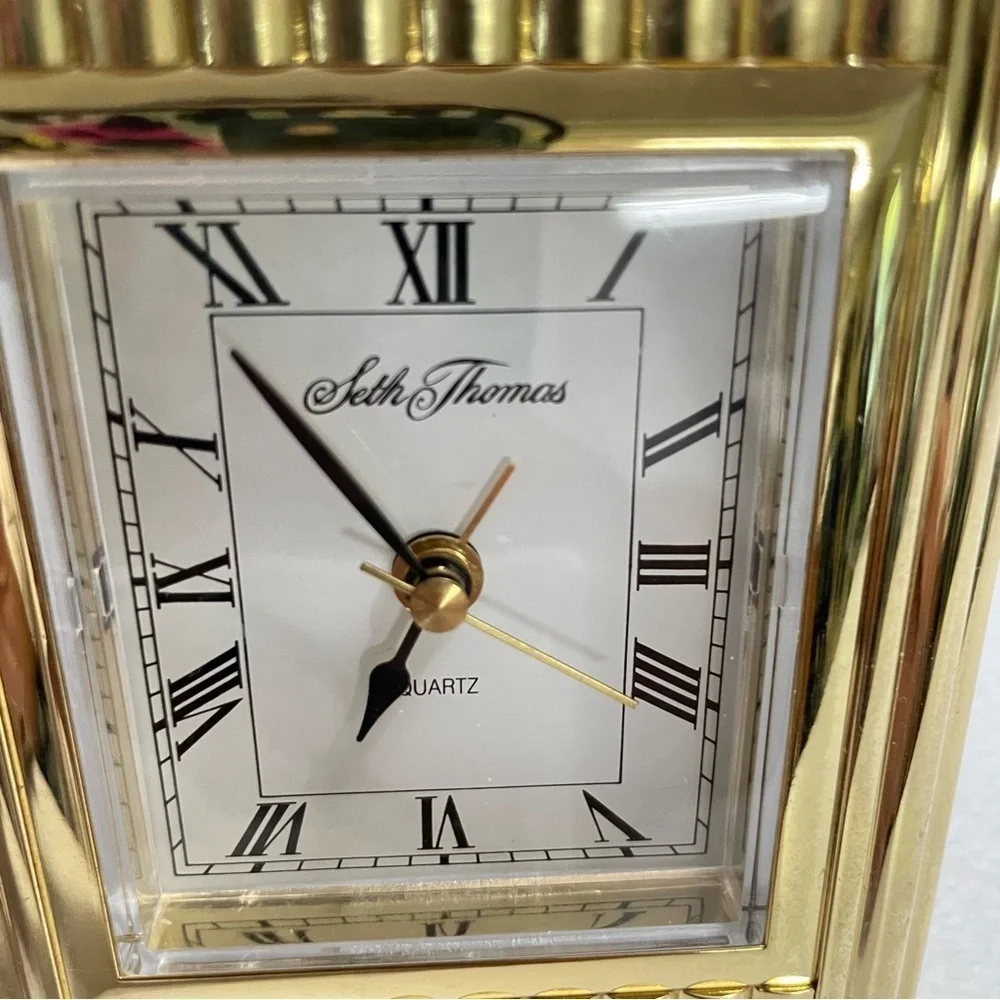 Seth Thomas Art Deco Mantel Clock - All Brass Vintage 1960 ..works With Alarm.